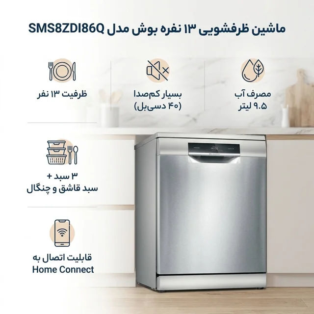 ماشین ظرفشویی 13 نفره بوش مدل SMS8ZDI86Q 102713668