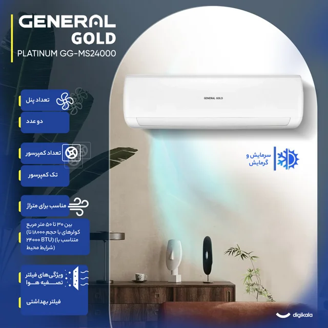 کولر گازی اسپلیت دیواری 24000 دور ثابت جنرال گلد مدل GG-MS24000 PLATINUM 102770974